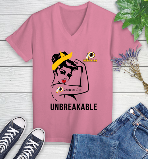NFL Washington Redskins Girl Unbreakable Football Sports Women's V-Neck T-Shirt 8