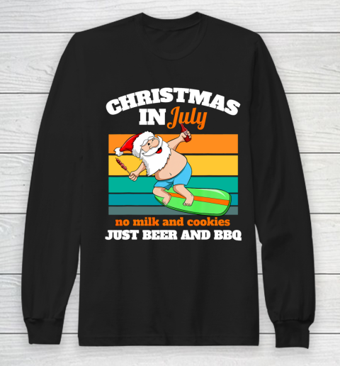 Surfer Santa Beer And BBQ Xmas Party Beach Christmas In July Long Sleeve T-Shirt