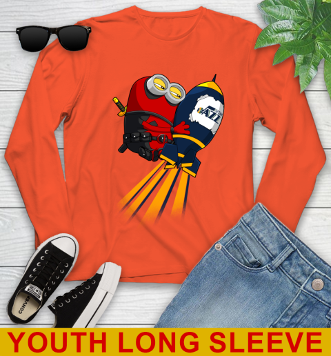 NBA Basketball Utah Jazz Deadpool Minion Marvel Shirt Youth Long Sleeve 3