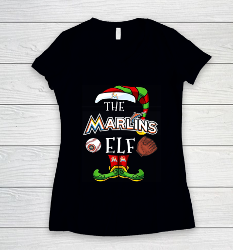 Miami Marlins Christmas ELF Funny MLB Women's V-Neck T-Shirt