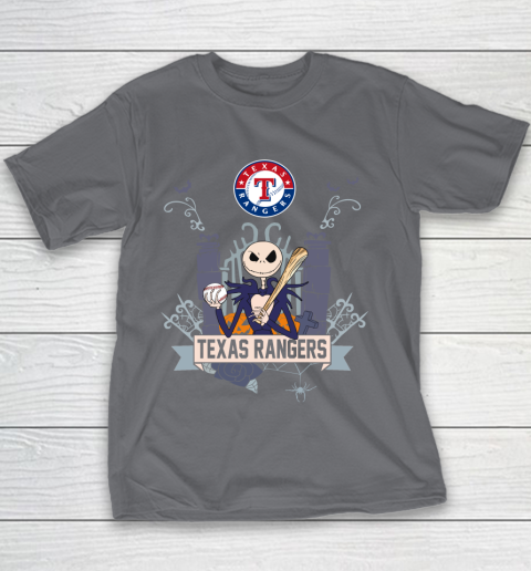 MLB Texas Rangers Baseball Jack Skellington Halloween Youth T-Shirt 5