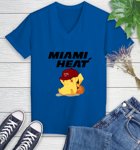 NBA Pikachu Basketball Sports Miami Heat Women's V-Neck T-Shirt 10