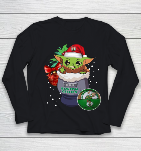 Boston Celtics Christmas Baby Yoda Star Wars Funny Happy NBA Youth Long Sleeve