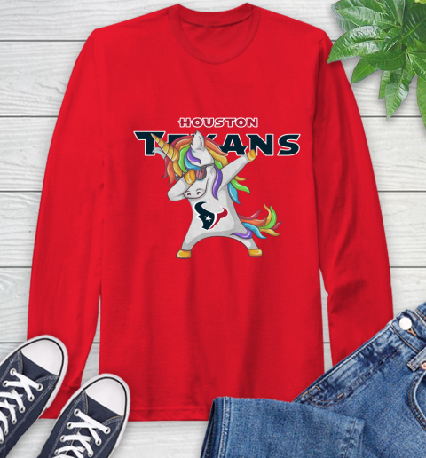 Houston Texans NFL Football Funny Unicorn Dabbing Sports Long Sleeve T-Shirt 10
