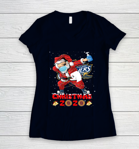 Cleveland Cavaliers Funny Santa Claus Dabbing Christmas 2020 NBA Women's V-Neck T-Shirt 2