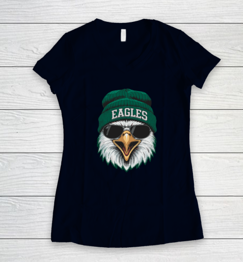 Cool Face Eagles With Sunglasses Vintage Funny Women's V-Neck T-Shirt 2