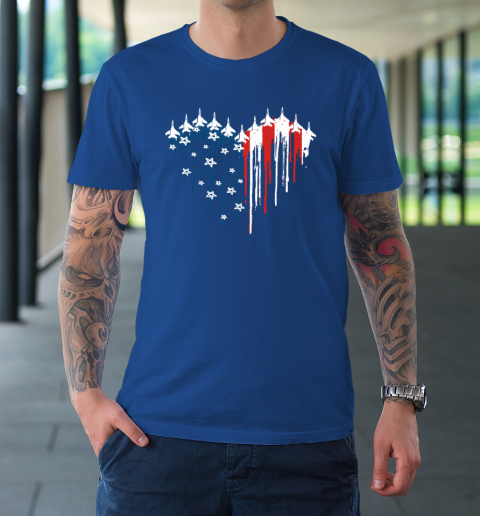 Retro Fighter Jet Airplane American Flag Heart 4th Of July T-Shirt 7