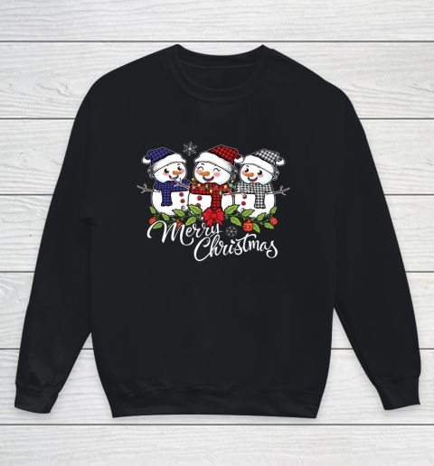Vintage Snowman Snowmen Buffalo Plaid Christmas Snowflakes Youth Sweatshirt