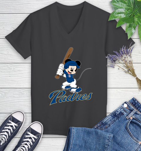 MLB Baseball San Diego Padres Cheerful Mickey Mouse Shirt Women's V-Neck T-Shirt 8 MLB Baseball San Diego Padres Cheerful Mickey Mouse Shirt Women's V-Neck T-Shirt - Image 8
