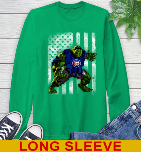Chicago Cubs Hulk Marvel Avengers MLB Baseball American Flag Long Sleeve T-Shirt 8
