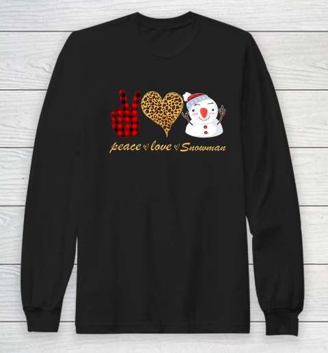 Christmas Peace Love Leopard Heeart Xmas Snowman Gifts Long Sleeve T-Shirt