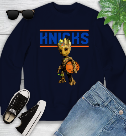 New York Knicks NBA Basketball Groot Marvel Guardians Of The Galaxy Youth Sweatshirt 3