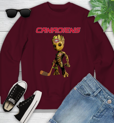 Montreal Canadiens NHL Hockey Groot Marvel Guardians Of The Galaxy Youth Sweatshirt 5
