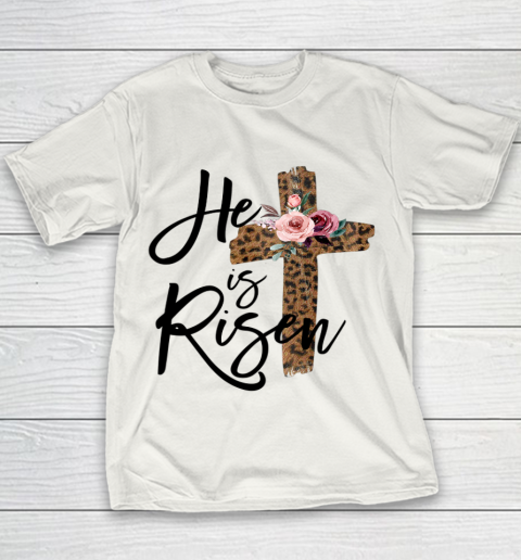 Womens Easter Gift for Christian Teen Girls Mom He is Risen Leopard Youth T-Shirt