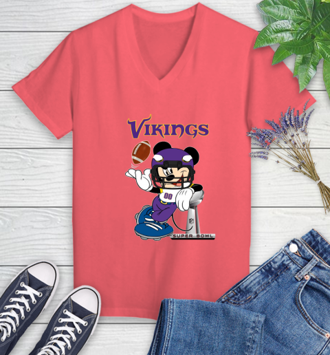 NFL Minnesota Vikings Mickey Mouse Disney Super Bowl Football T Shirt Women's V-Neck T-Shirt 6