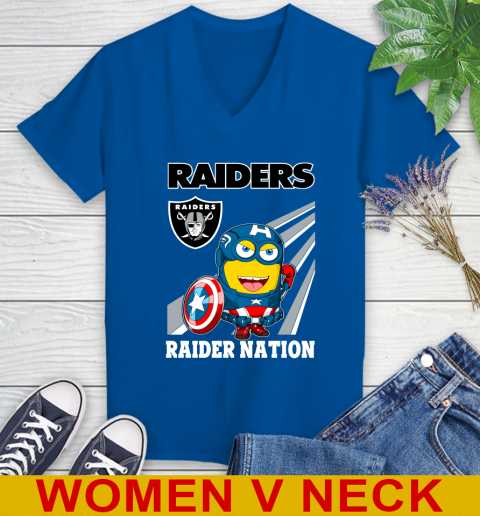 NFL Football Oakland Raiders Captain America Marvel Avengers Minion Shirt Women's V-Neck T-Shirt 9