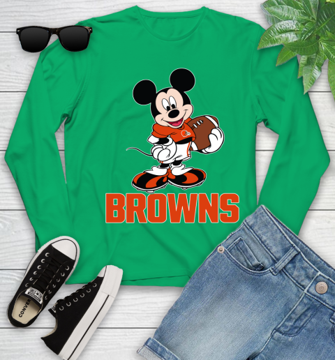 NFL Football Cleveland Browns Cheerful Mickey Mouse Shirt Youth Long Sleeve 6