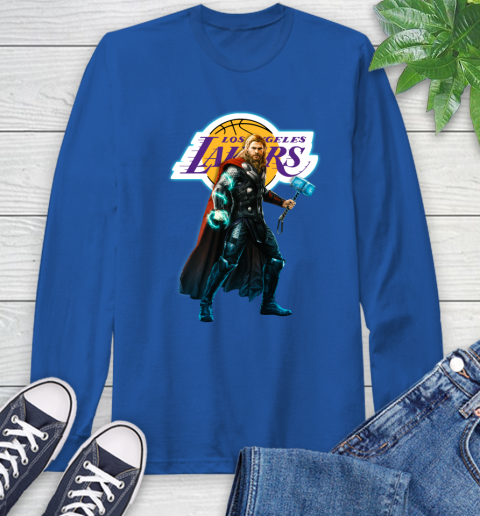 NBA Thor Avengers Endgame Basketball Los Angeles Lakers Long Sleeve T-Shirt 9