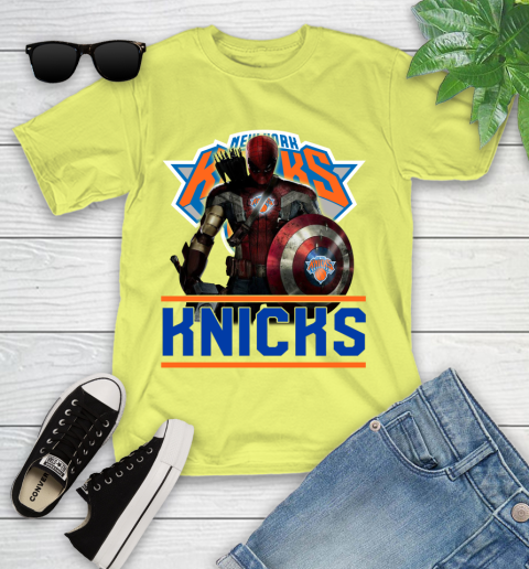 New York Knicks NBA Basketball Captain America Thor Spider Man Hawkeye Avengers Youth T-Shirt 8