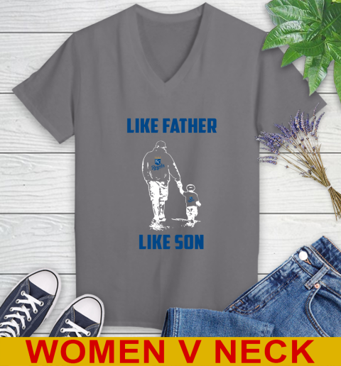 Kansas City Royals MLB Baseball Like Father Like Son Sports Women's V-Neck T-Shirt 11