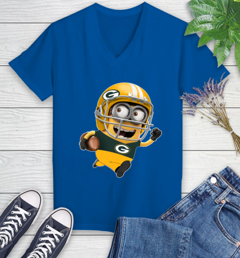 NFL Green Bay Packers Minions Disney Football Sports Women's V-Neck T-Shirt 10