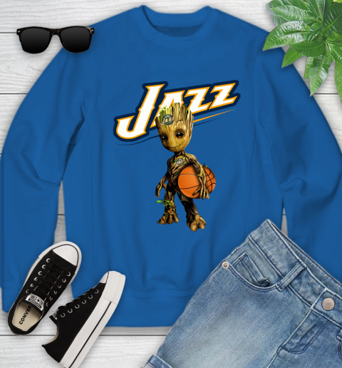 Utah Jazz NBA Basketball Groot Marvel Guardians Of The Galaxy Youth Sweatshirt 8