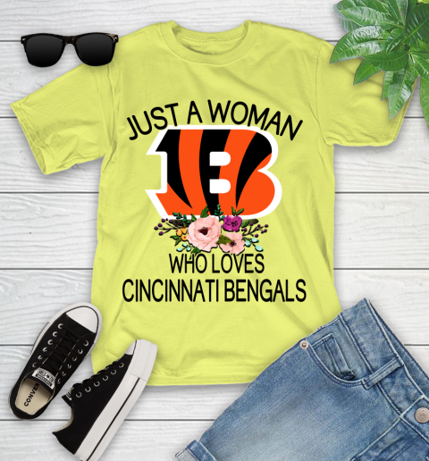 NFL Just A Woman Who Loves Cincinnati Bengals Football Sports Youth T-Shirt 5