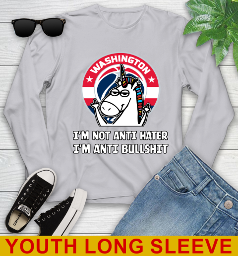 Washington Wizards NBA Basketball Unicorn I'm Not Anti Hater I'm Anti Bullshit Youth Long Sleeve 6