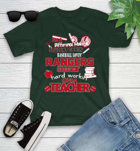 Texas Rangers MLB I'm A Difference Making Student Caring Baseball Loving Kinda Teacher Youth T-Shirt 5