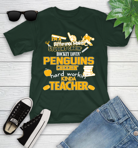 Pittsburgh Penguins NHL I'm A Difference Making Student Caring Hockey Loving Kinda Teacher Youth T-Shirt 5