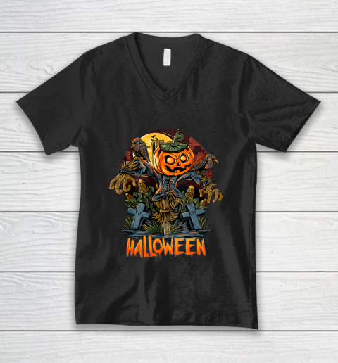Pumpkin Man Character for Halloween V-Neck T-Shirt