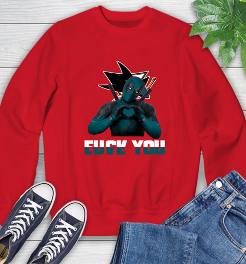 NHL San Jose Sharks Deadpool Love You Fuck You Hockey Sports Sweatshirt - Image 11