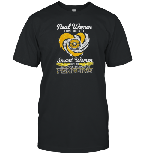 Real Women Love Hockey Smart Women Love The Pittsburgh Penguins Heart Diamond 2024 T-Shirt