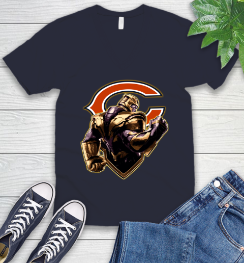 NFL Thanos Avengers Endgame Football Sports Chicago Bears V-Neck T-Shirt 3