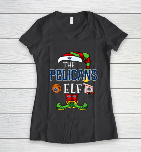 New Orleans Pelicans Christmas ELF Funny NBA Women's V-Neck T-Shirt 6