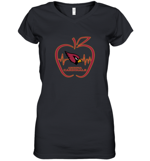 Apple Heartbeat Teacher Symbol Arizona Cardinals Women's V-Neck T-Shirt