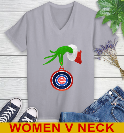 Chicago Cubs Grinch Merry Christmas MLB Baseball Women's V-Neck T-Shirt 5