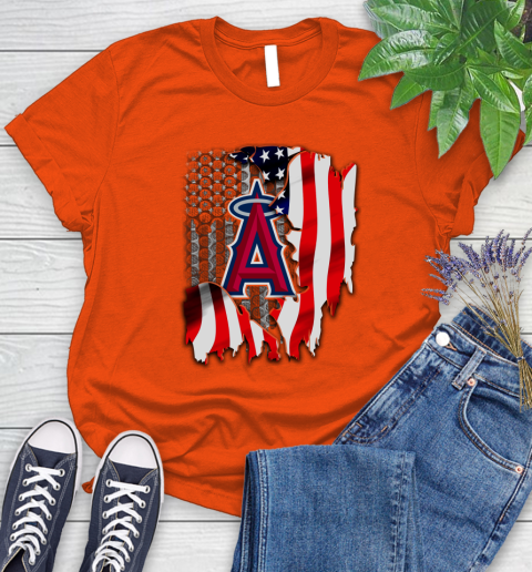 Los Angeles Angels MLB Baseball American Flag Women's T-Shirt 3