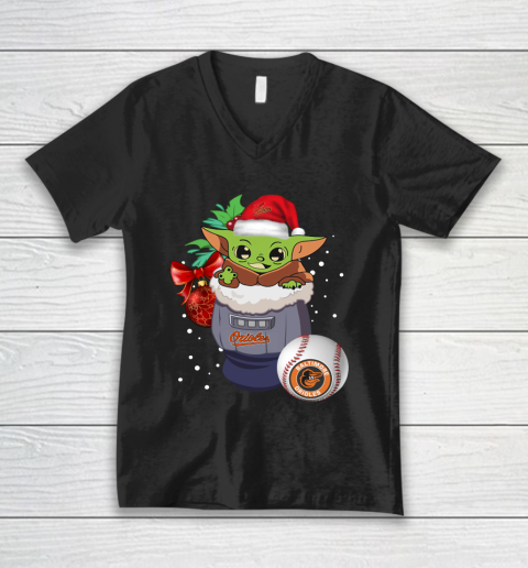 Baltimore Orioles Christmas Baby Yoda Star Wars Funny Happy MLB V-Neck T-Shirt