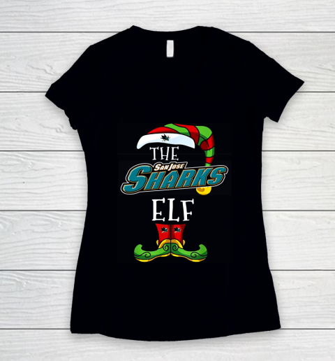 San Jose Sharks Christmas ELF Funny NHL Women's V-Neck T-Shirt