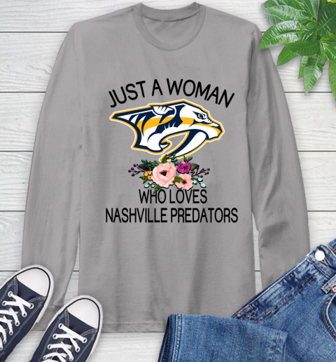 NHL Just A Woman Who Loves Nashville Predators Hockey Sports Long Sleeve T-Shirt 4