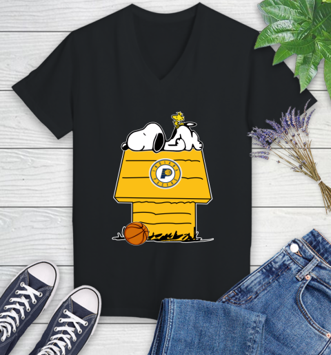 Indiana Pacers NBA Basketball Snoopy Woodstock The Peanuts Movie Women's V-Neck T-Shirt 2