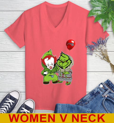 Orlando Magic Baby Pennywise Grinch Christmas NBA Basketball Women's V-Neck T-Shirt 7