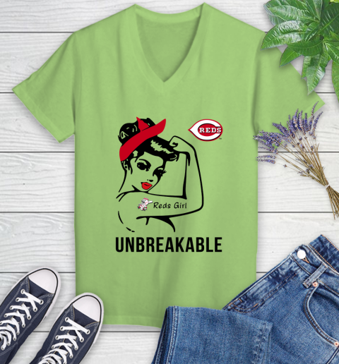 MLB Cincinnati Reds Girl Unbreakable Baseball Sports Women's V-Neck T-Shirt 6