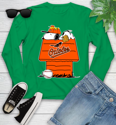 MLB Baltimore Orioles Snoopy Woodstock The Peanuts Movie Baseball T Shirt Youth Long Sleeve 6