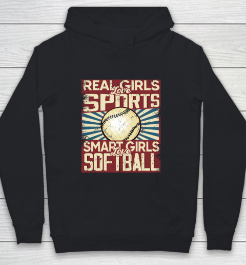 Real girls love sports smart girls love softball Youth Hoodie