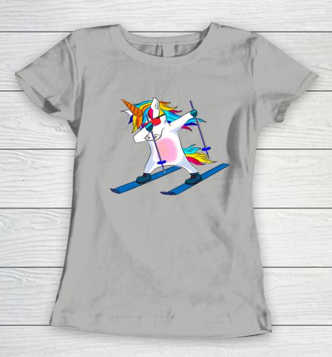 Skiing Unicorn Dabbing Funny Gift Women's T-Shirt 11