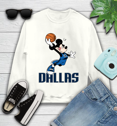 NBA Basketball Dallas Mavericks Cheerful Mickey Mouse Shirt Youth Sweatshirt 2