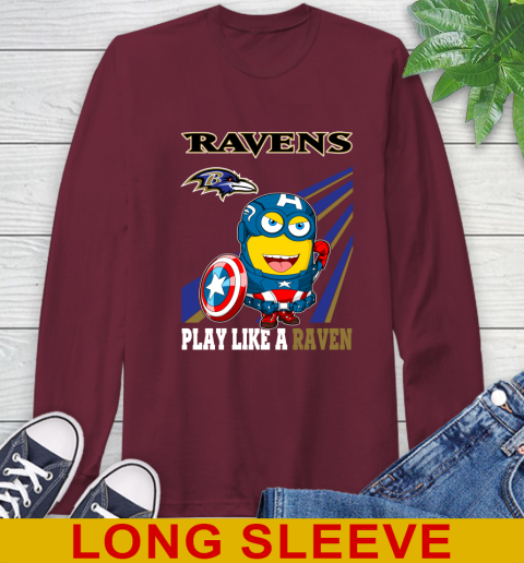 NFL Football Baltimore Ravens Captain America Marvel Avengers Minion Shirt Long Sleeve T-Shirt 7