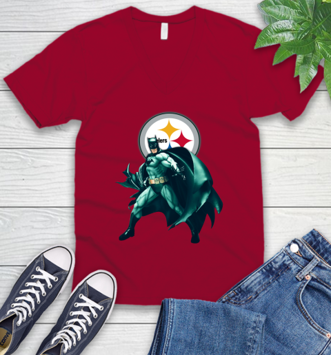 NFL Batman Football Sports Pittsburgh Steelers V-Neck T-Shirt 8